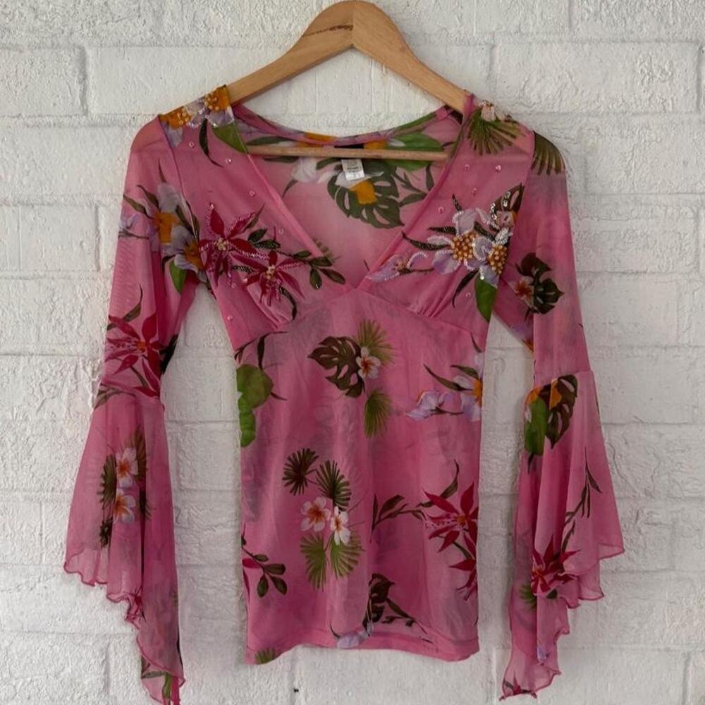 Insane Vintage 2000’s Euro Fairy Tie-back Top with Bell sleeves